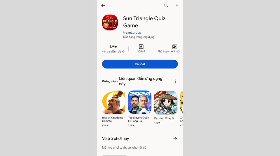 Ứng dụng Sunwin sẽ được hiển thị với tên "Sun Triangle Quiz Game"